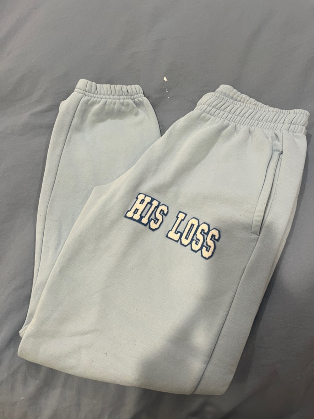 Light Blue Kids Sweatpants with 'HIS LOSS' Graphic